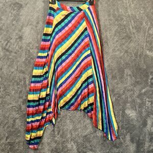 Rainbow Pleated Handkerchief Hem Skirt Womens Small Festival Boho Pride Colorful